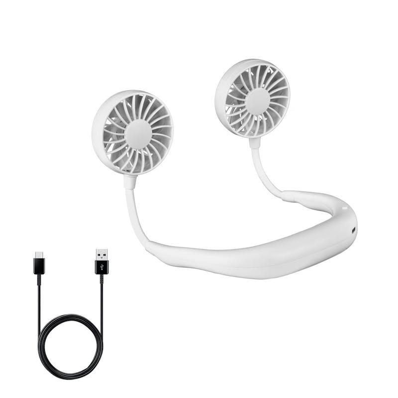 Living Today Sports Rechargeable Neck Fan Portable 3 Speeds USB Charging White