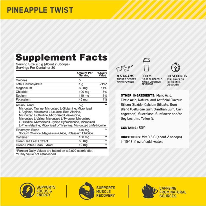 Optimum Nutrition Amino Energy + Electrolytes Pineapple 30 Serves 285g
