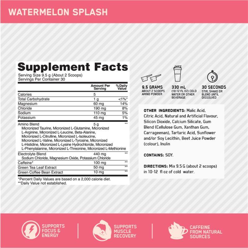 Optimum Nutrition Amino Energy + Electrolytes Watermelon 30 Serves 285g