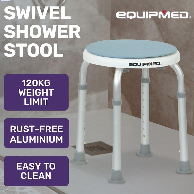 Equipmed Shower Chair Bath Stool with 360-degree Swivel Rotating Seat White & Blue