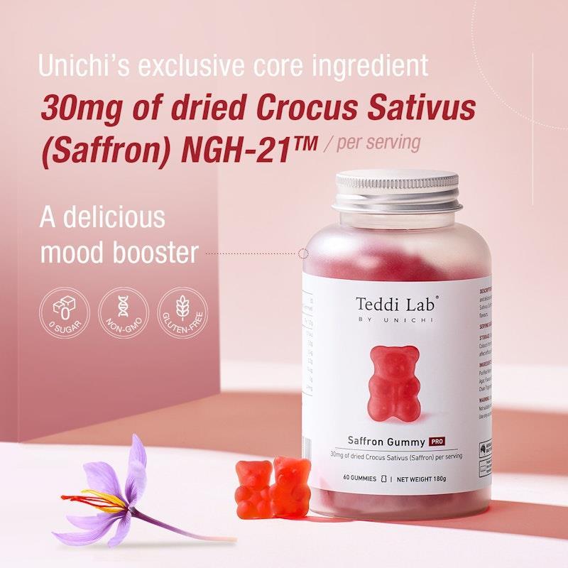 Teddi Lab by Unichi Saffron Gummy PRO 60s - Mood Support , Calm & Relax 1Pack