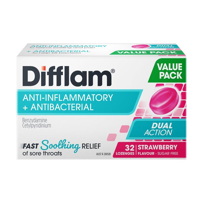 Difflam Dual Action Strawberry 32 Lozenges
