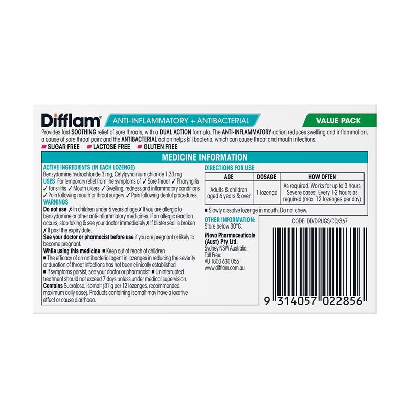 Difflam Dual Action Strawberry 32 Lozenges