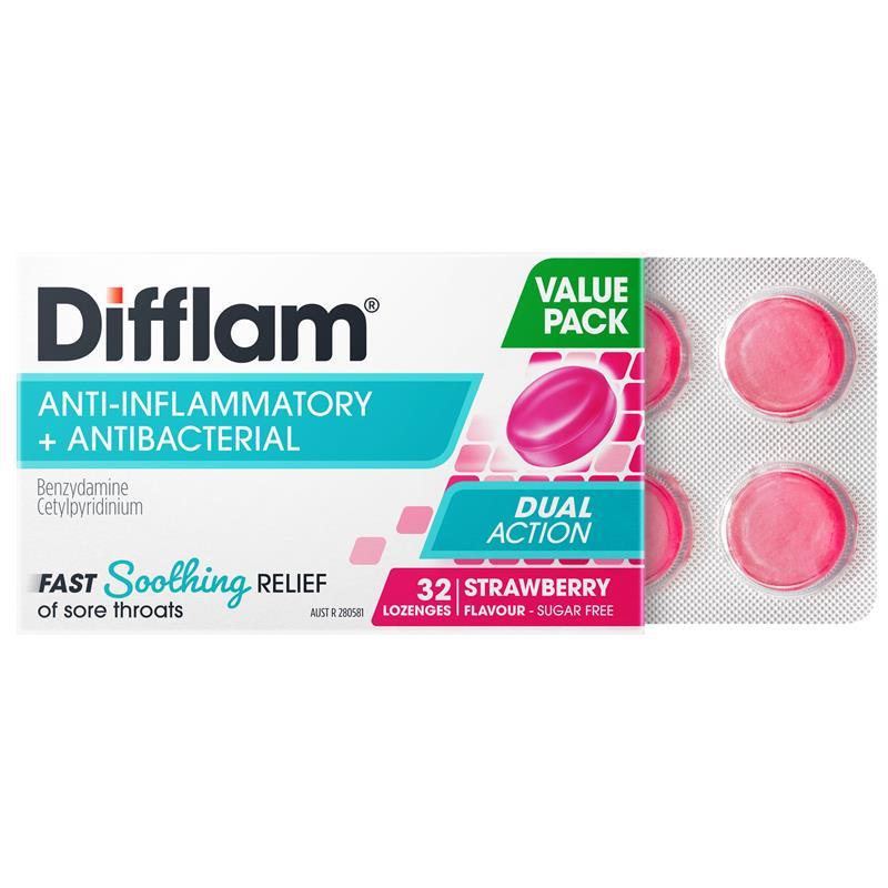 Difflam Dual Action Strawberry 32 Lozenges