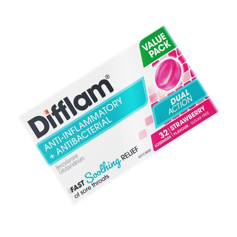 Difflam Dual Action Strawberry 32 Lozenges