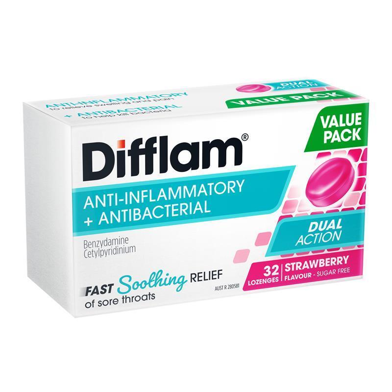 Difflam Dual Action Strawberry 32 Lozenges