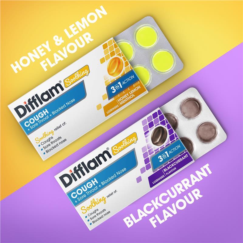 Difflam Soothing Cough + Sore Throat + Blocked Nose Honey Lemon 32 Lozenges