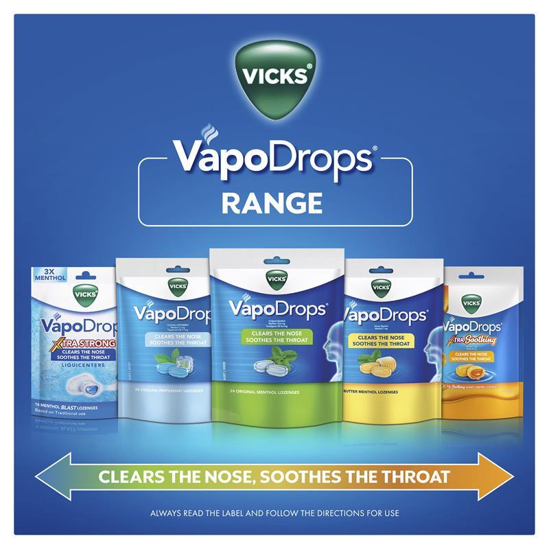 Vicks VapoDrops Xtra Soothing Honey Centre Lozenges 16 Pack