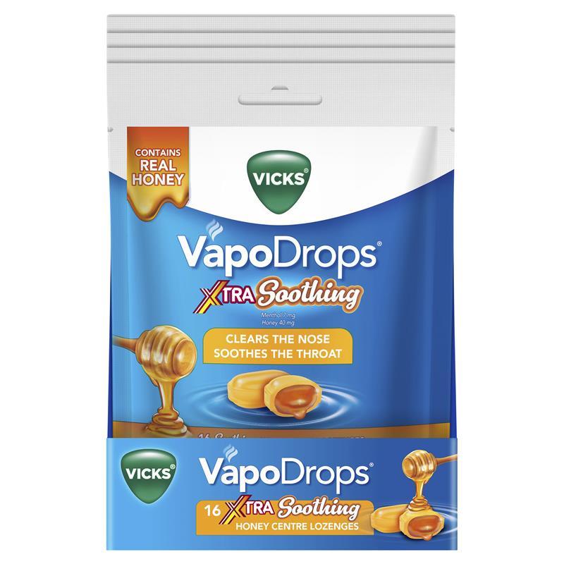 Vicks VapoDrops Xtra Soothing Honey Centre Lozenges 16 Pack
