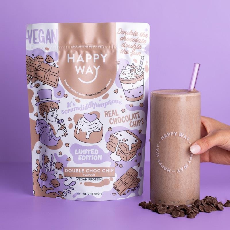 Happy Way Double Choc Chip Vegan Protein Powder 500g
