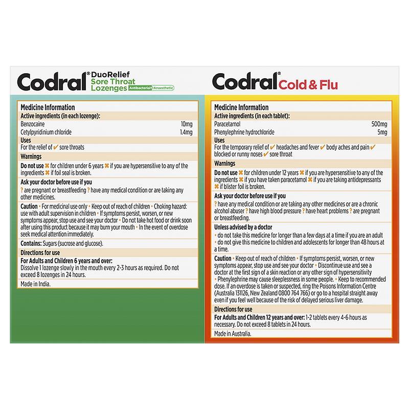 Buy Codral Plus Cold & Flu 16 Tablets + Sore Throat 16 Lozenges online ...