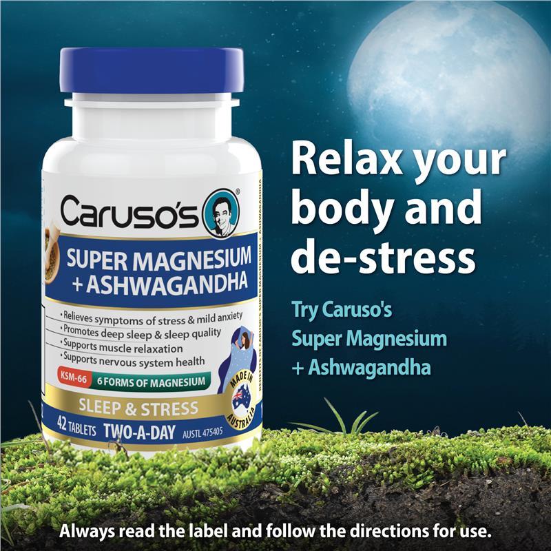 Carusos Super Magnesium + Ashwagandha 42 Tablets
