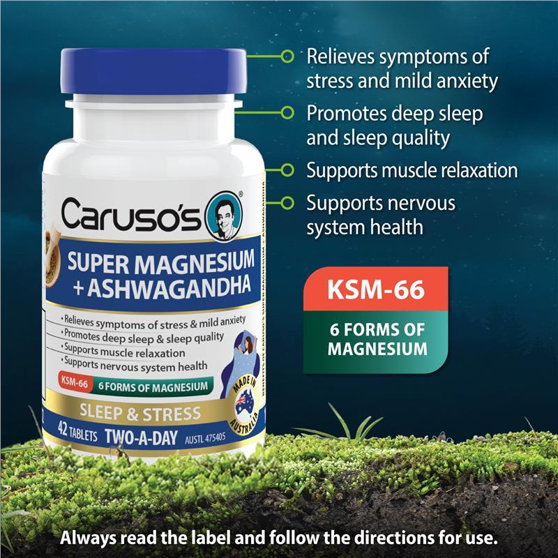 Carusos Super Magnesium + Ashwagandha 42 Tablets
