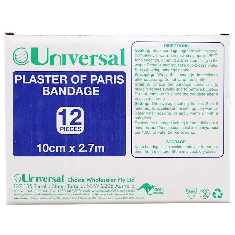 Universal Choice Plaster of Paris Cast Bandage 10cm x 2.7m 12 Pieces/Box