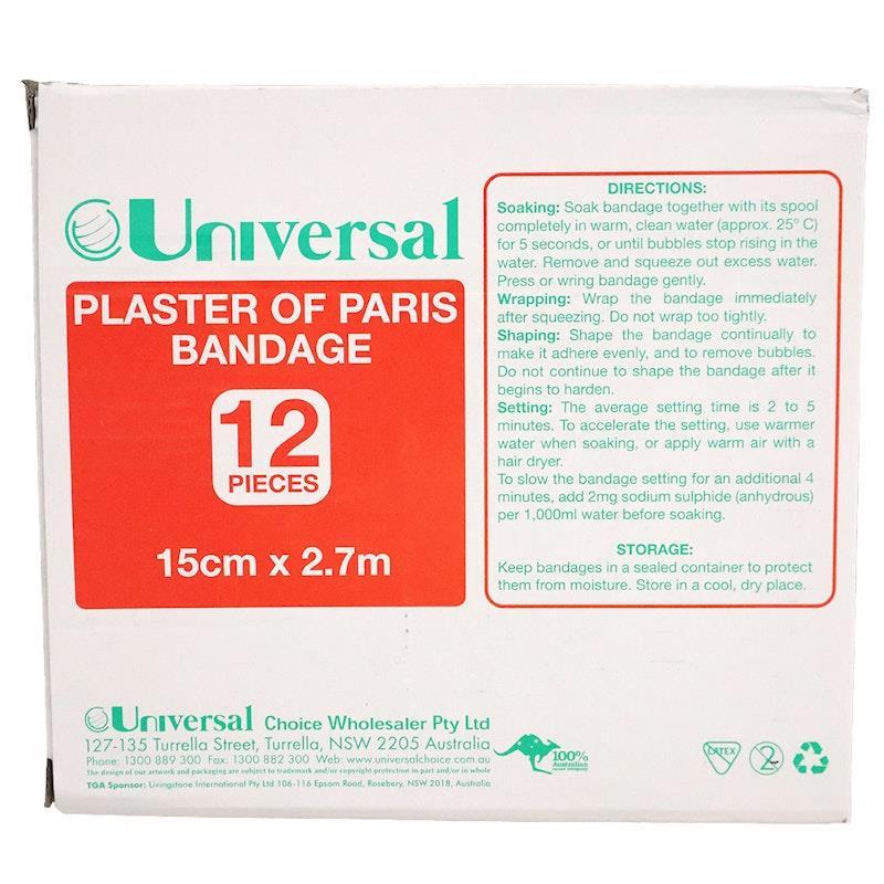 Universal Choice Plaster of Paris Cast Bandage 15cm x 2.7m 12 Pieces/Box