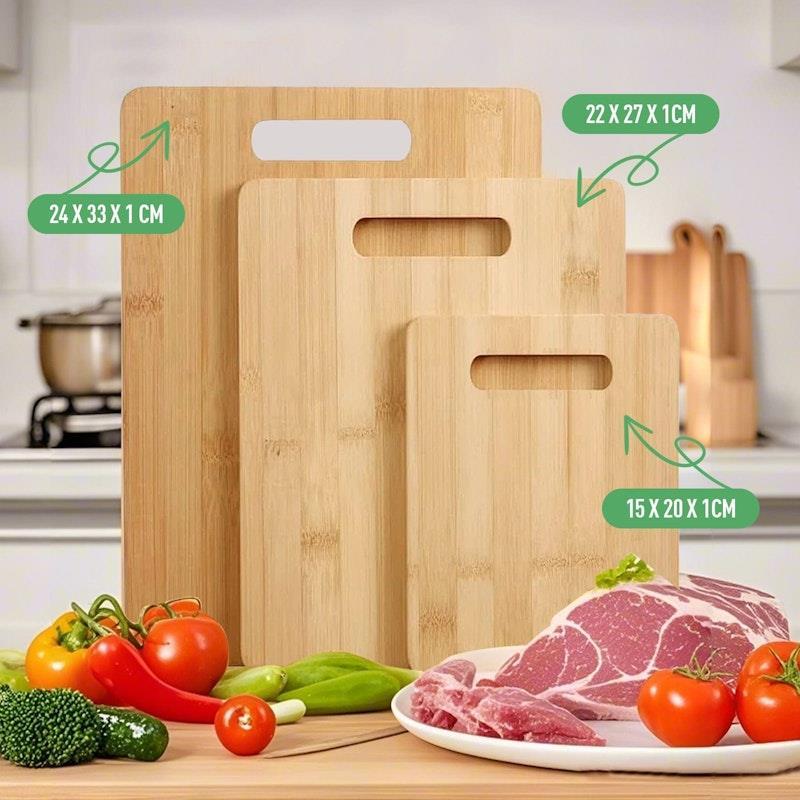 Living Today 3 Piece Bamboo Chopping Board Set for Cutting Serving Cheese Bundle