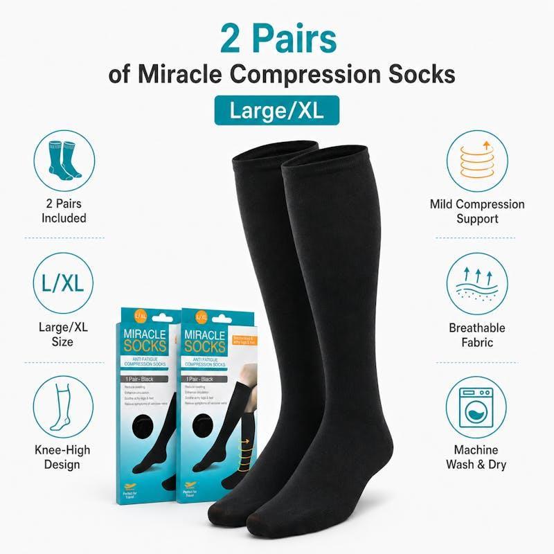 Living Today 2 Pack Unisex Miracle Compression Support Socks – Large/XL Bundle