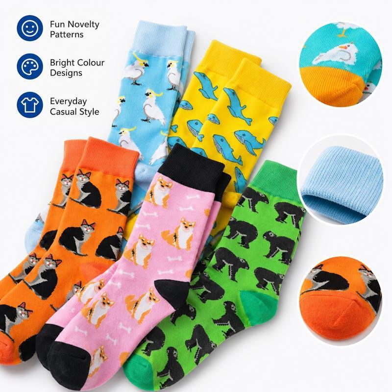 Sock Exchange 8 Pack Novelty Funny Socks Assorted Fun Designs Size 5-13 Bundle