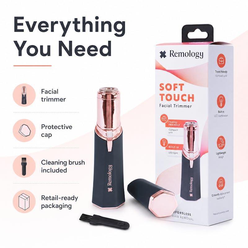 Remology Soft Touch Women's Facial Hair Remover with LED Light Precision Trimmer 1Unit