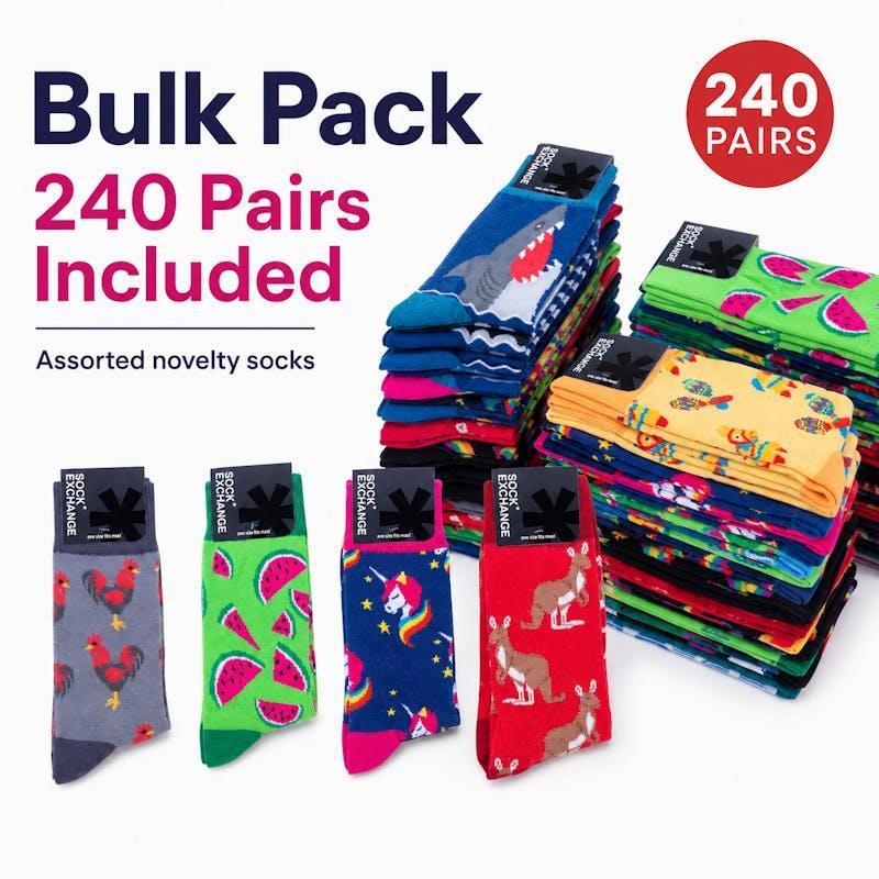 Sock Exchange 240 Pack Novelty Socks Colourful Assorted Designs Gift Collection Bundle