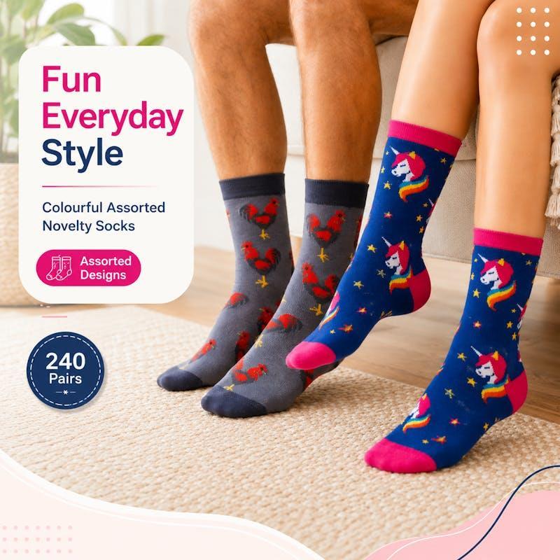 Sock Exchange 240 Pack Novelty Socks Colourful Assorted Designs Gift Collection Bundle