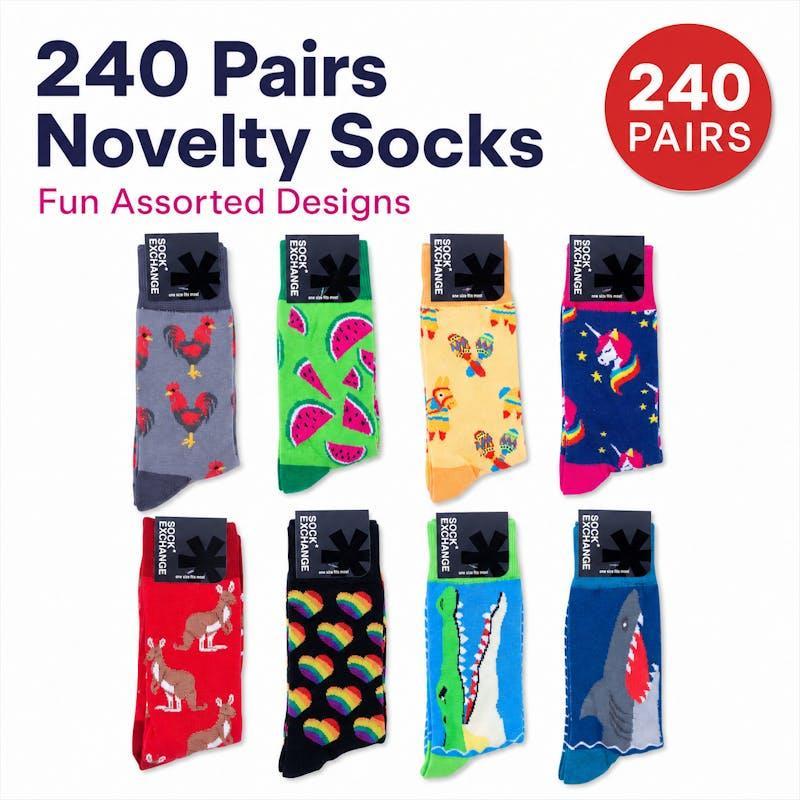 Sock Exchange 240 Pack Novelty Socks Colourful Assorted Designs Gift Collection Bundle