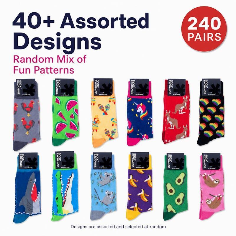 Sock Exchange 240 Pack Novelty Socks Colourful Assorted Designs Gift Collection Bundle