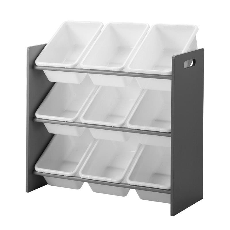 Oikiture Kids Storage 9 Bins Display Shelf Storage Rack White & Grey