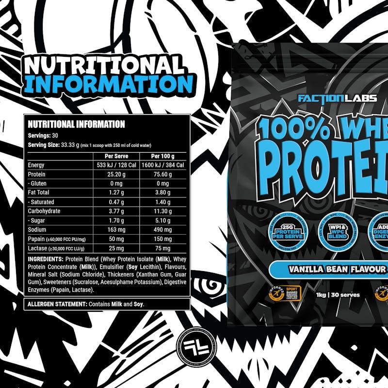 Faction Labs 100% Whey Protein - 30 serves Vanilla Bean