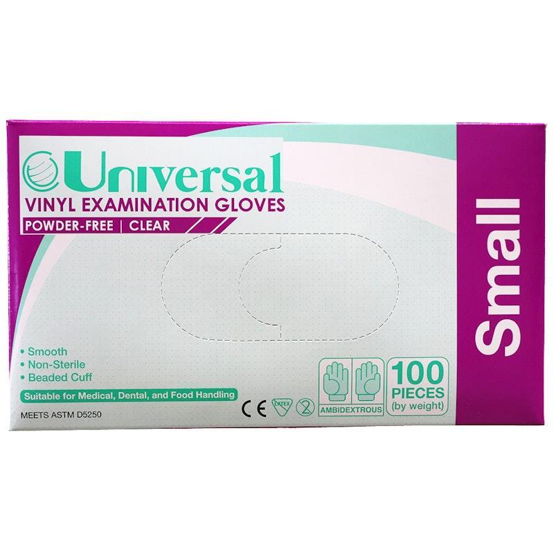 Universal Vinyl Examination Gloves ASTM Powder Free Small 100 Pieces/Box