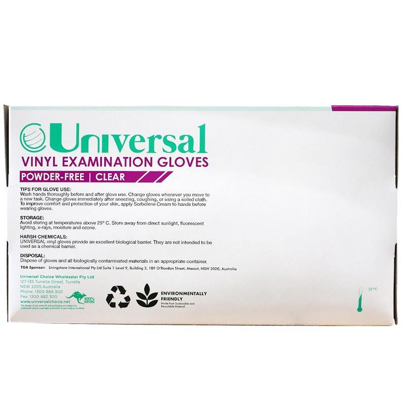 Universal Vinyl Examination Gloves ASTM Powder Free Small 100 Pieces/Box