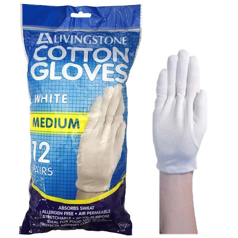 Livingstone Cotton Gloves Medium 12 Pairs/Bag