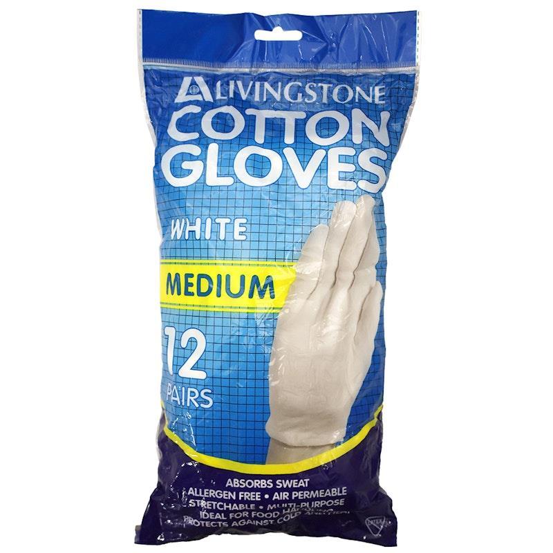 Livingstone Cotton Gloves Medium 12 Pairs/Bag