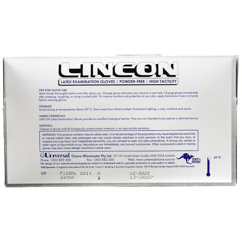 Lincon Biodegradable Latex Examination Gloves AS NZ Powder Free Large 100 Pieces/Box