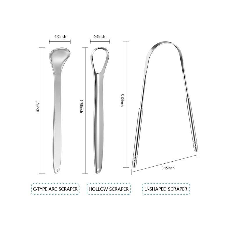 Caremax 3 Pieces Stainless Steel Tongue Scraper with Case Pack