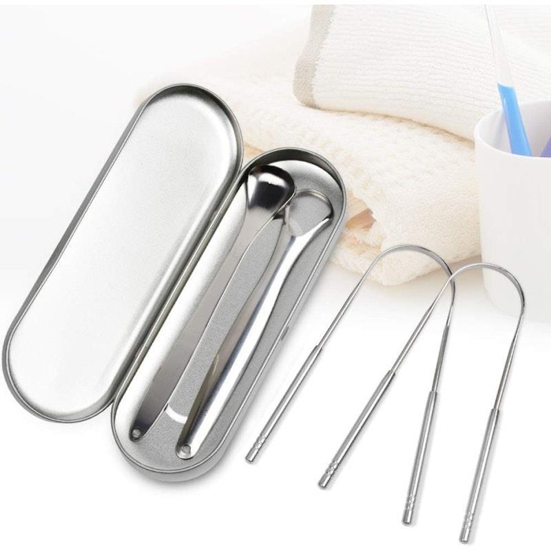 Caremax 3 Pieces Stainless Steel Tongue Scraper with Case Pack