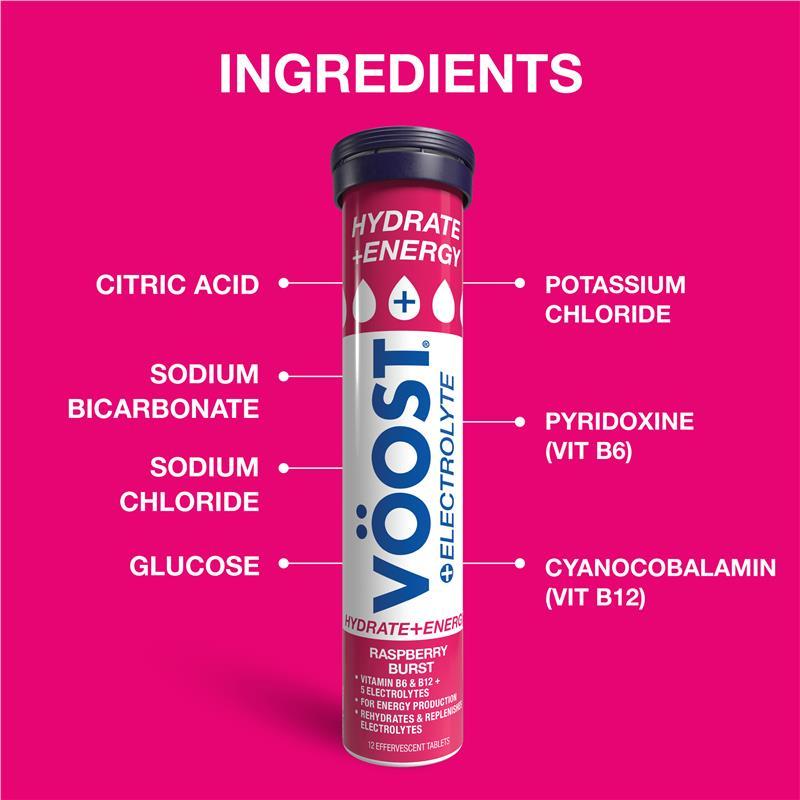 Voost Hydrate + Energy Raspberry Burst Effervescent Tablets 12 Pack