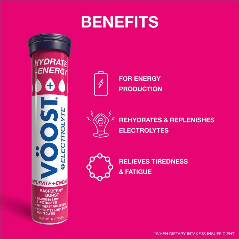 Voost Hydrate + Energy Raspberry Burst Effervescent Tablets 12 Pack
