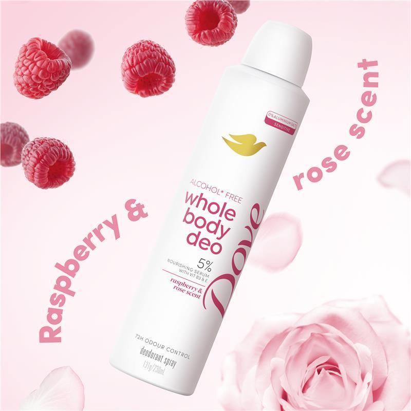 Dove Women Whole Body Deodorant Aerosol Raspberry & Rose 230ml