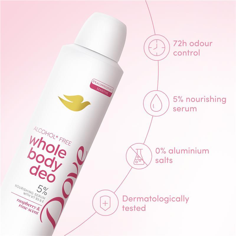 Dove Women Whole Body Deodorant Aerosol Raspberry & Rose 230ml