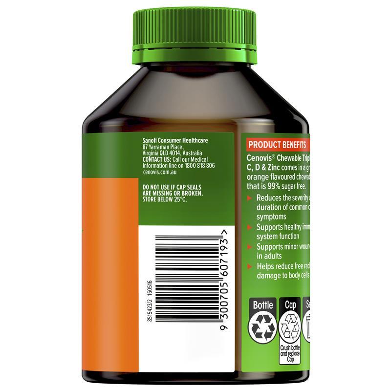 Cenovis Chewable Triple Action C D & Zinc 120 Tablets