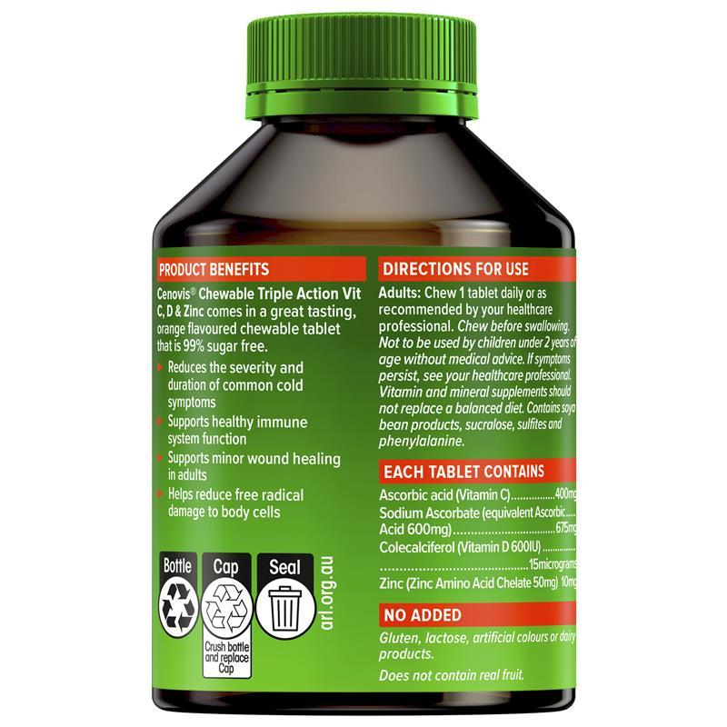 Cenovis Chewable Triple Action C D & Zinc 120 Tablets