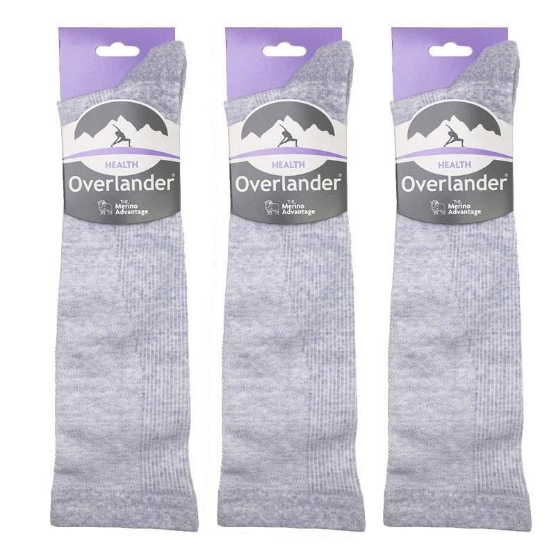 Overlander 3 pairs of Men's Merino Wool Health Compression Socks - Grey Melange Size 6-10