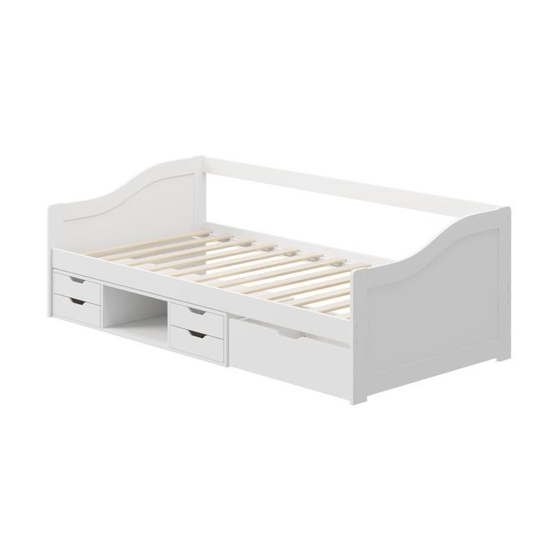 Oikiture Kids Bed Frame Single Daybed with Trundle Storage Drawers Timber White