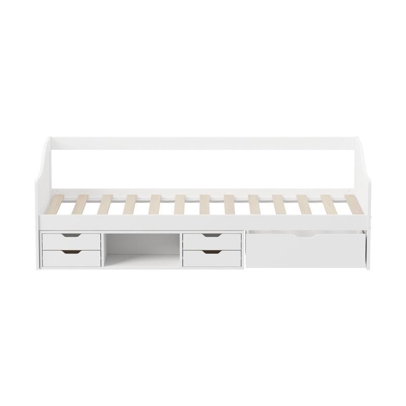 Oikiture Kids Bed Frame Single Daybed with Trundle Storage Drawers Timber White