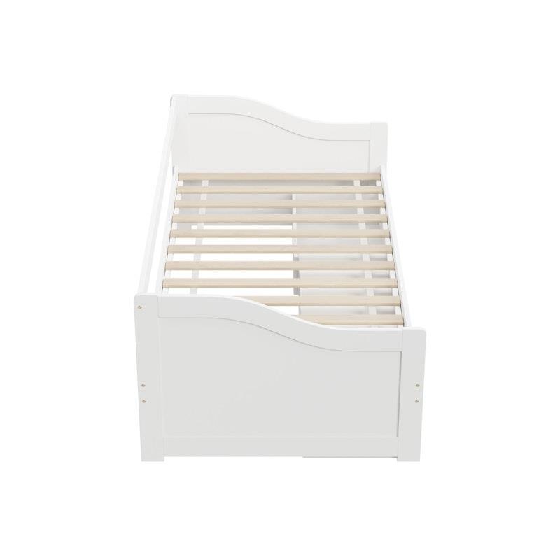 Oikiture Kids Bed Frame Single Daybed with Trundle Storage Drawers Timber White