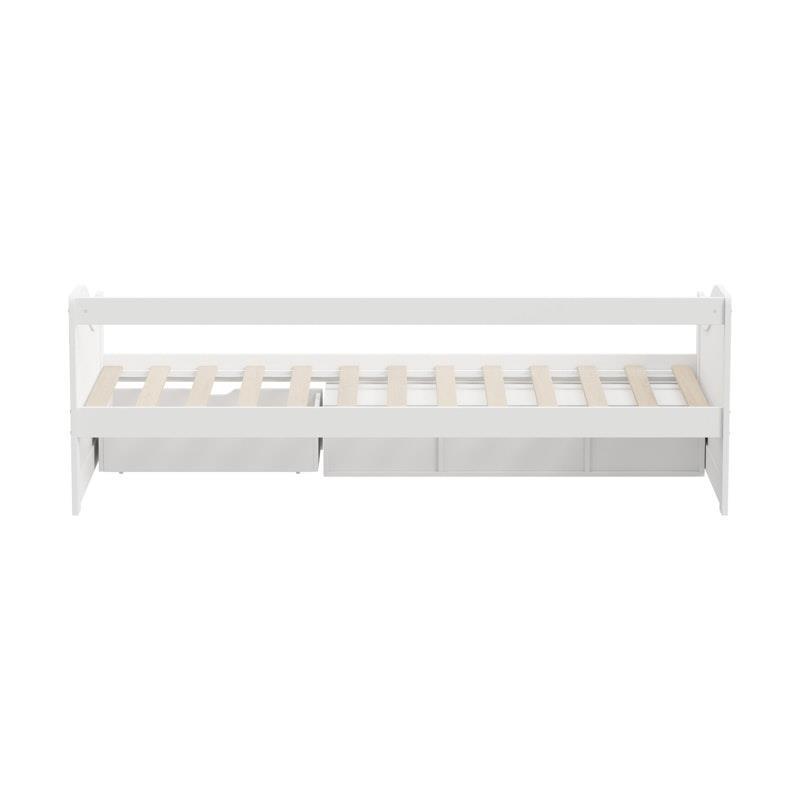 Oikiture Kids Bed Frame Single Daybed with Trundle Storage Drawers Timber White