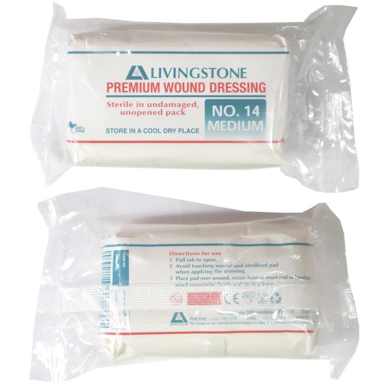 Livingstone Premium Wound Dressing Bandage 14 Sterile 12 x 4cm Pad 12 Pieces/Pack