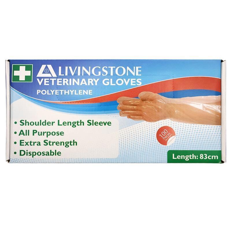 Livingstone Veterinary Gloves Clear Orange Recyclable Polyethylene 100 Pieces/Box