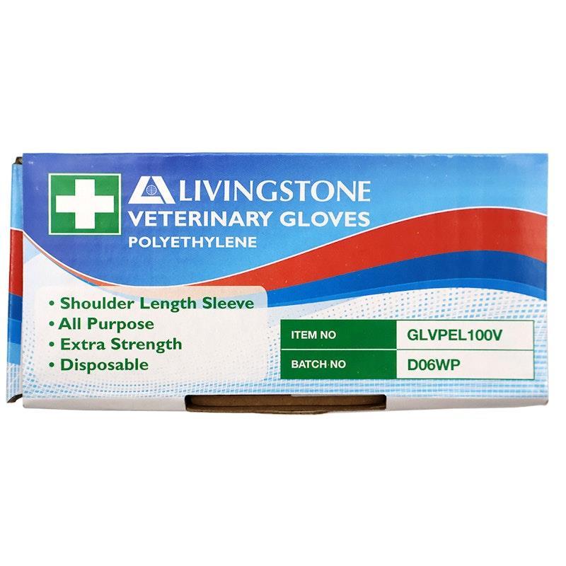 Livingstone Veterinary Gloves Clear Orange Recyclable Polyethylene 100 Pieces/Box